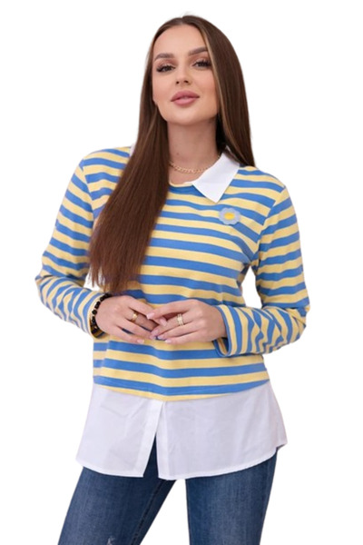 Kesi Bluză din bumbac cu dungi și guler, denim + galben