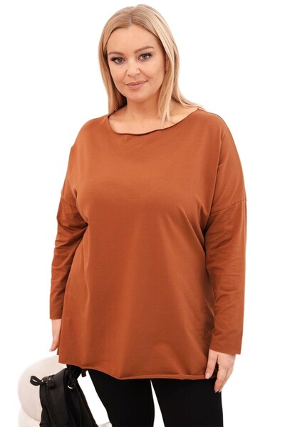 Kesi Bluză asimetrică de damă, mărime mare, cu mâneci lungi, culoare camel în...