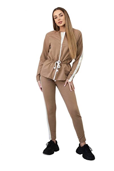 Kesi Set de damă din bumbac cu dungi și manșete, cămilă