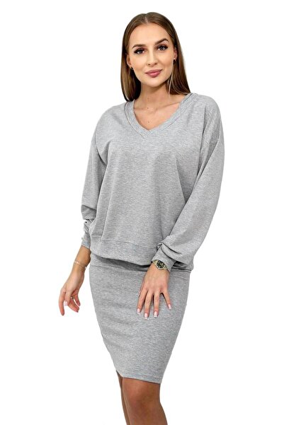 Kesi Set: bluză + rochie cu dungi, gri