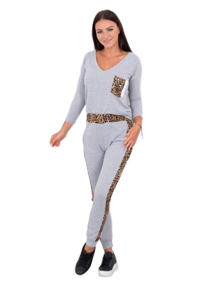 Kesi Set cu imprimeu de leopard gri
