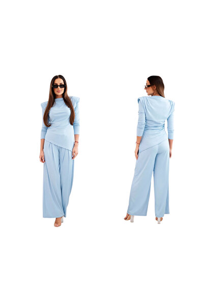 Kesi Set albastru de damă cu mâneci lungi și pantaloni largi