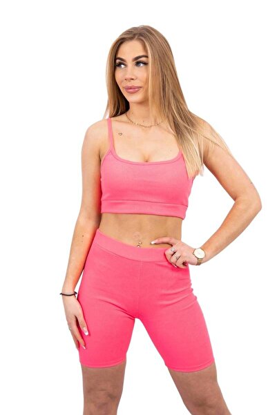 Kesi Set pantaloni roz neon cu talie înaltă