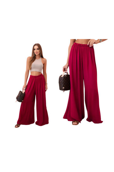 Kesi Pantaloni largi, talie înaltă, din viscoză vișinie închisă pentru femei