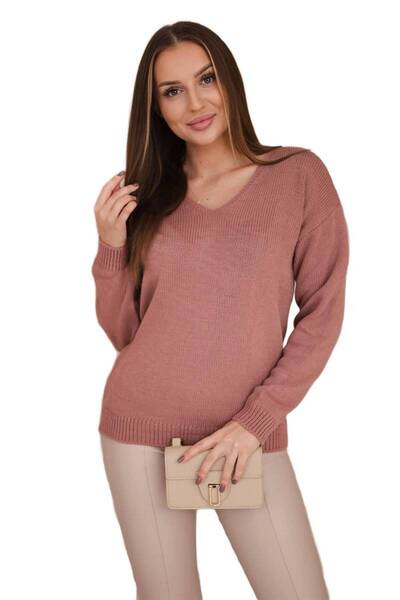 Kesi Pulover roz închis cu decolteu în V