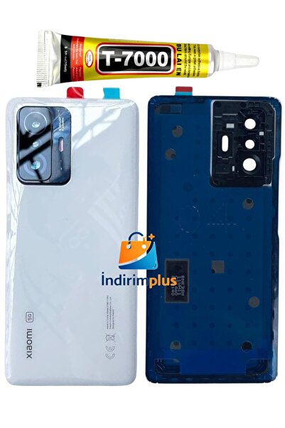 indirimplus Mi 11T/11T Pro Arka Kapak Cam Pil Kapağı (Beyaz Renk) Kamera Lensli