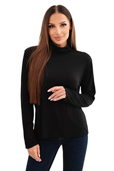 Kesi Women's black Viscose blouse with high collar and long sleeves