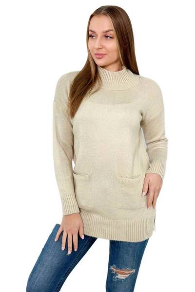 Kesi Pulover bej cu guler ridicat
