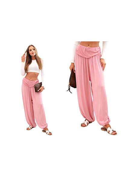Kesi Pantaloni Aladdin roz închis pentru femei, cu croi larg și curea