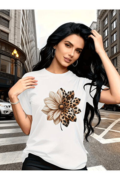 gencerco Μπλουζάκι Premium Oversize με στάμπα λεοπάρ λουλουδιών