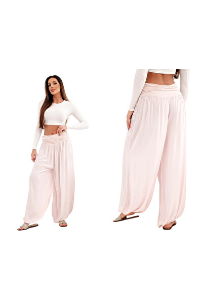 Kesi Pantaloni Aladdin roz pudrat pentru femei, cu croi larg și curea