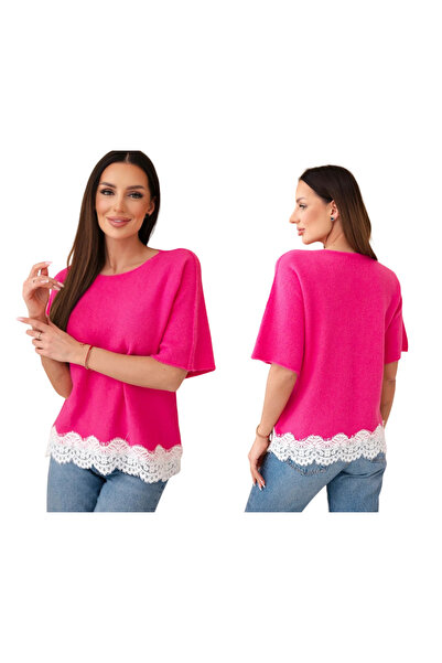 Kesi Women's fuchsia blouse with Lace trim