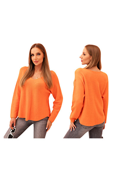 Kesi Pulover portocaliu cu decolteu în V pentru femei