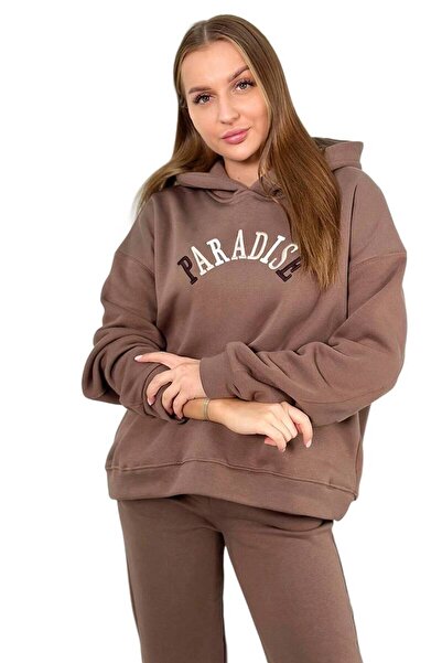 Kesi Set de bumbac cu inscripție mocca Paradise brodată