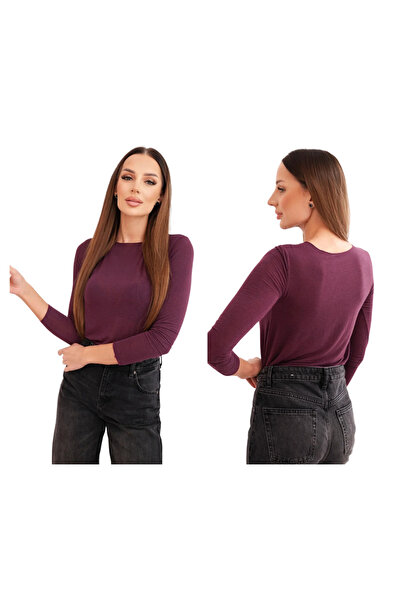 Kesi Cashmere blouse, plum color, with round neckline and long sleeves