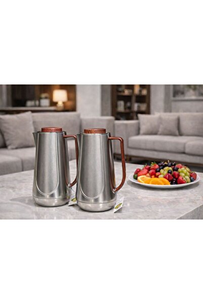 sahal aloula طقم ترامس نورة فضي مطفي مخشب حافظ للحرارة لمدة تصل الى 6-9 ساعات...