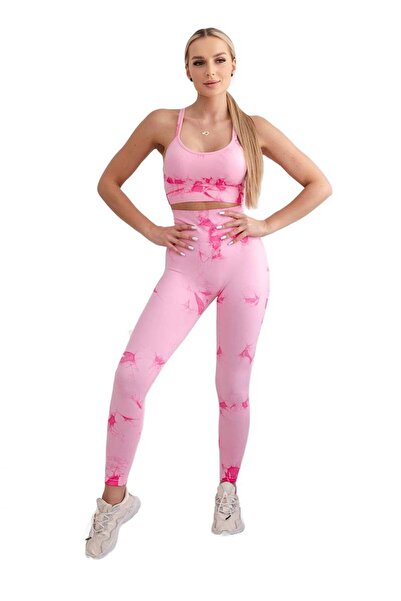 Kesi Set fitness: top + colanți push-up, roz + fuchsia