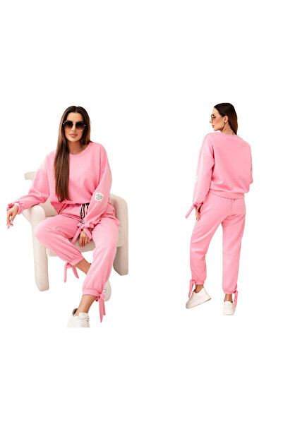 Kesi Set trening roz deschis pentru femei din viscoză cu legături la mâneci