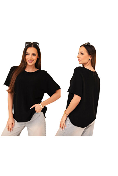 Kesi Women's black oversized knitted blouse with short sleeves