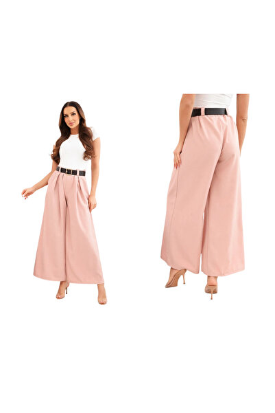 Kesi Women's dark powder pink Viscose wide-leg pants with Belt