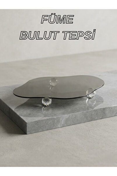 Eviniz güzel Kristal Ayaklı Dekoratif Cam Sunum Tepsisi – Füme Renk