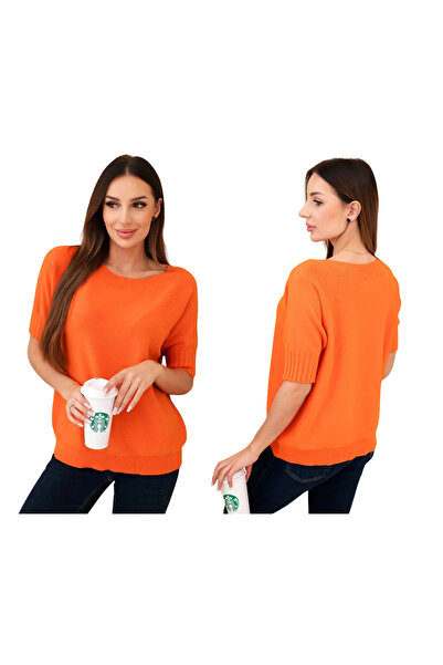 Kesi Pulover portocaliu din viscoză pentru femei cu mâneci scurte