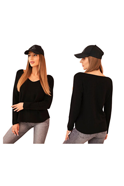 Kesi Pulover negru din viscoză pentru femei, cu mâneci lungi și decolteu rotund