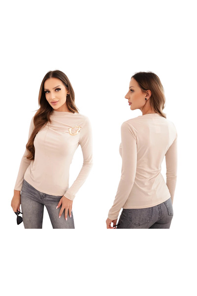 Kesi Women's blouse with Buckled , pleated, made of beige Viscose