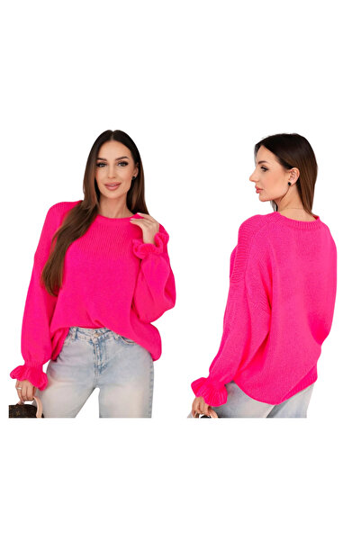 Kesi Neon pink women's sweater with a touch of mohair and Wool, loose fit