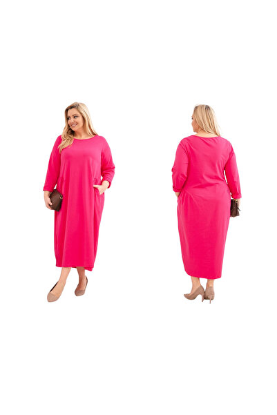Kesi Rochie de damă fuchsia din bumbac, mărime mare, cu croială lejeră și mân...