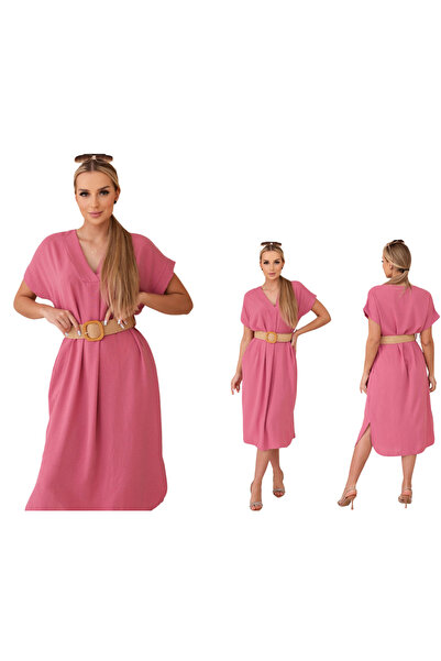 Kesi Rochie midi roz închis pentru femei cu curea decorativă