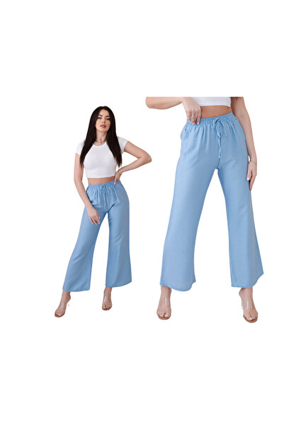 Kesi Pantaloni largi pentru femei din viscoză albastră