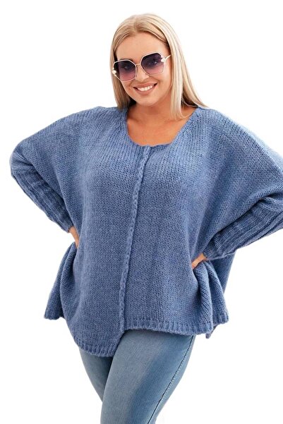 Kesi Women's Plus Size Oversized Denim Sweater with Asymmetric Hem