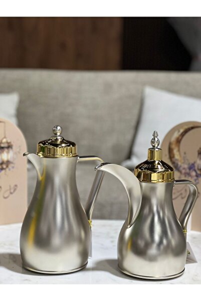 sahal aloula طقم ترامس سما فضي مع اصفر مطفي حافض للحرارة من 6-9 ساعات