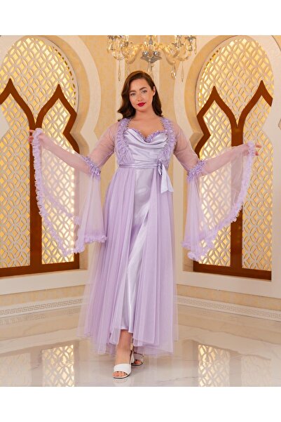 Limas lingerie تصميم خاص دانتيل، ثوب نوم طويل من قطعتين مع تفاصيل من اللؤلؤ