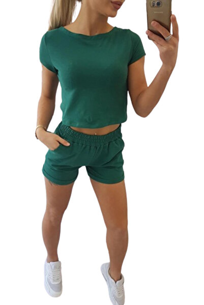 Kesi Set de bumbac verde închis cu pantaloni scurți