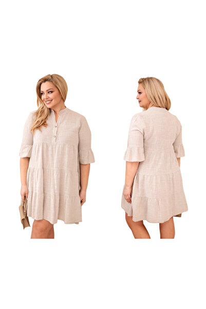 Kesi Beige linen dress for women, boho style, plus size
