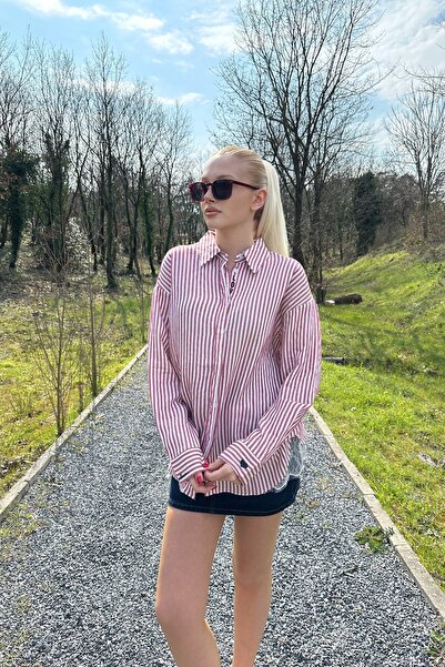 lizge giyim قميص مخطط بتفاصيل مطرزة بكلمة LOVE