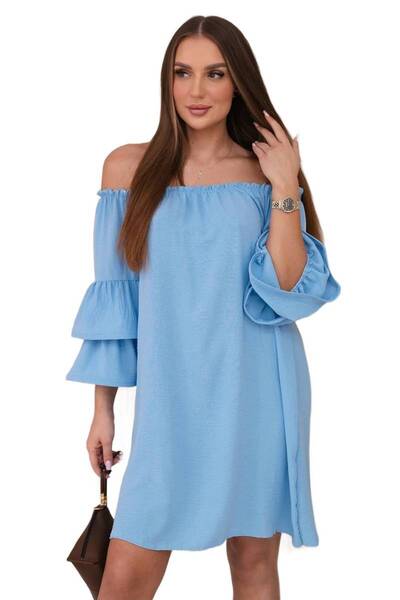 Kesi Rochie spaniolă cu volane pe mânecă, albastră
