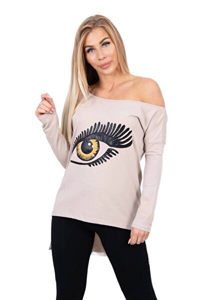 Kesi Beige blouse with Printed and longer back