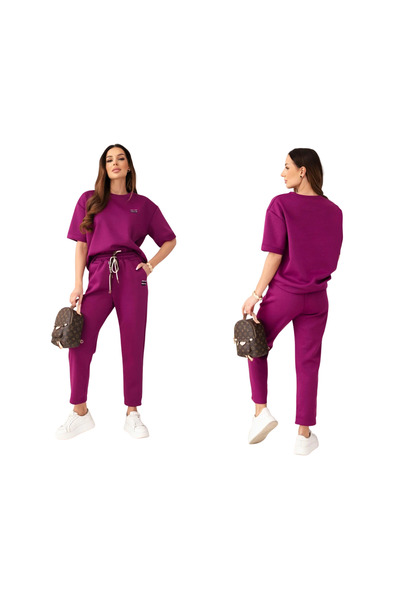 Kesi Set sport pentru femei, violet închis, cu mâneci scurte | Butter