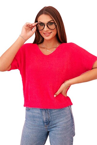 Kesi Pulover fuchsia pentru femei cu mâneci scurte