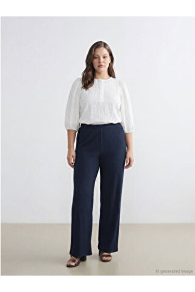 LC Waikiki M1 Season Navy Blue Elastic Waist Textured Women's Trousers