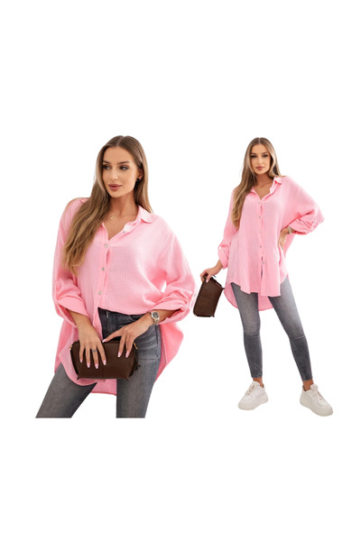 Kesi Women's candy pink Cotton muslin shirt, plus size