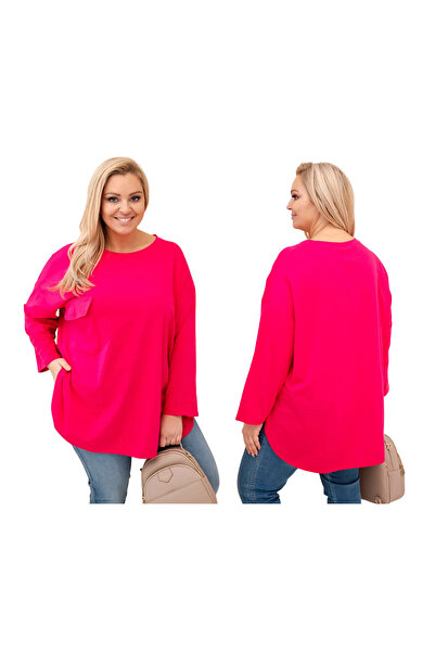 Kesi Bluză de damă fuchsia PLUS SIZE cu buzunar la bust și mâneci 3/4