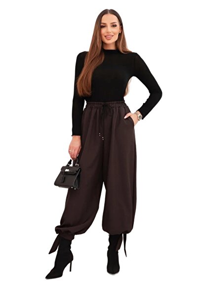 Kesi Pantaloni largi de damă maro cu legături în partea de jos