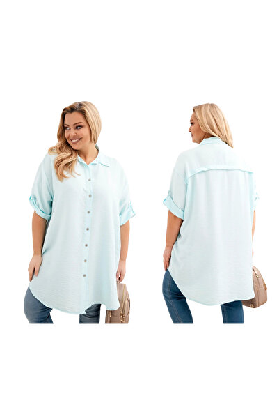 Kesi Cămașă de damă din viscoză, mărime plus, culoare mentă deschisă, cu spat...