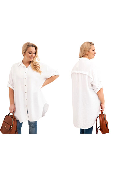 Kesi Cămașă albă din viscoză pentru femei, mărime mare, cu spate mai lung