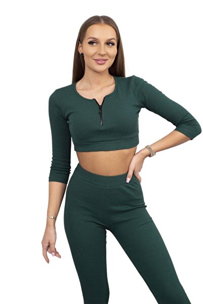 Kesi Set topuri scurte cu nervuri verde închis