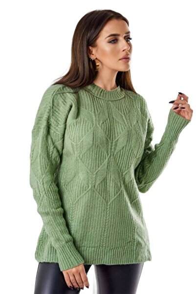 Kesi Pulover de culoare mentă închisă, cu țesătură modernă